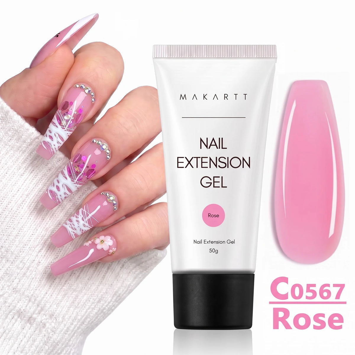 Makartt HEMA-Free Poly Nail Extension Gel 50ml, Hybrid Acrygel Builder Multi-Color, Long-Lasting French Manicure DIY Nail Art