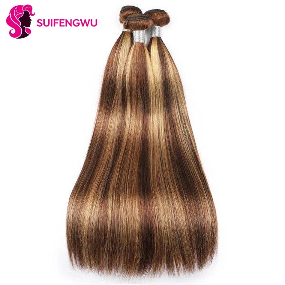22 24 26 Inch Highlights Human Hair Bunldes P4/27 Straight Human Hair Extension 12A straright Bunldes high quality Raw Haïr Bundles