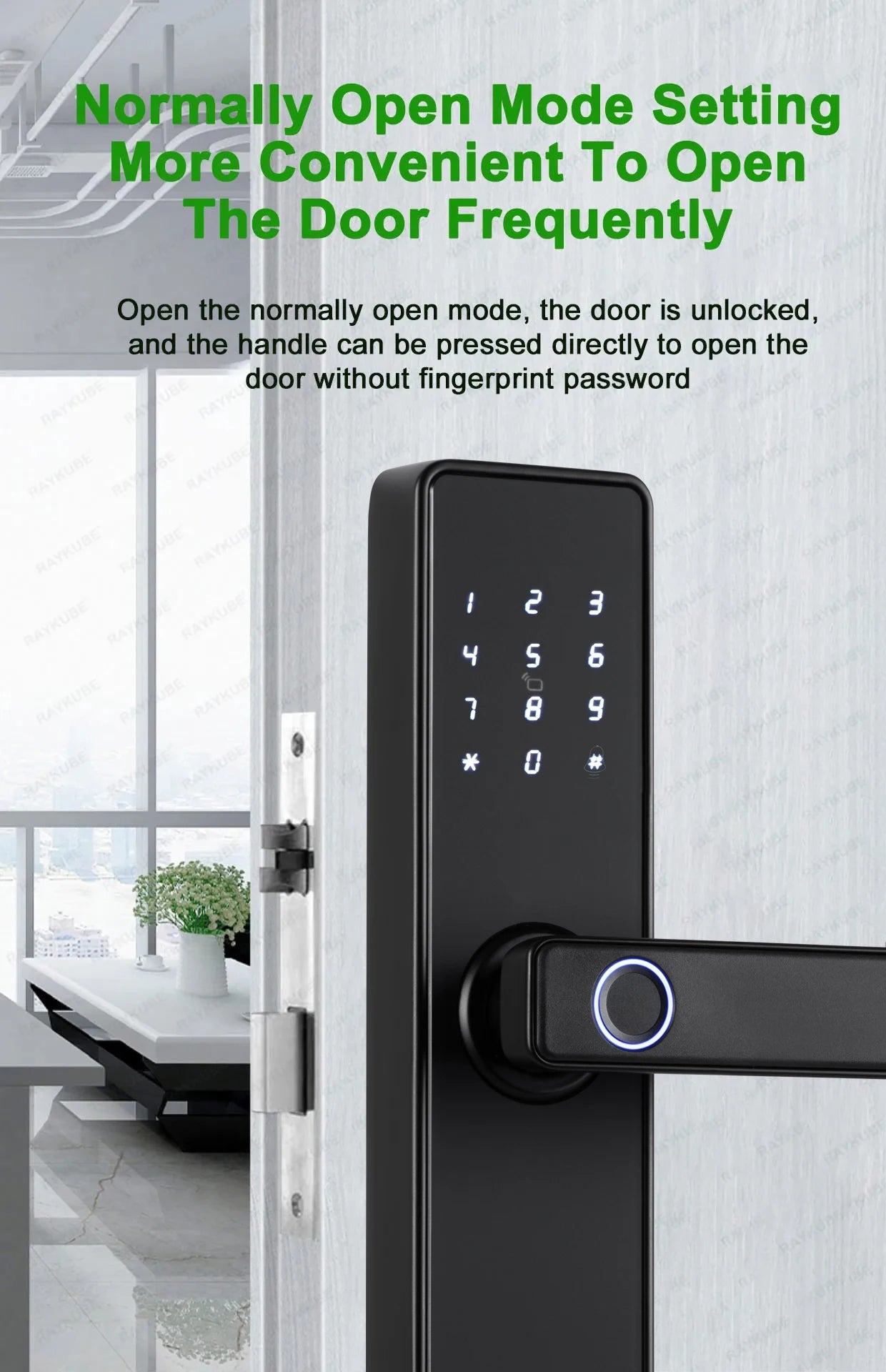 2024 NEW RAYKUBE K20 9-language Biometric Fingerprint Door Lock Electronic Door Lock with  Tuya APP/IC Card/Password/ Key Unlock