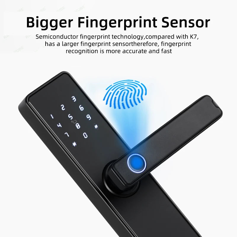 2024 NEW RAYKUBE K20 9-language Biometric Fingerprint Door Lock Electronic Door Lock with  Tuya APP/IC Card/Password/ Key Unlock