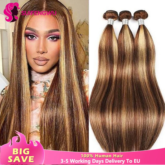 22 24 26 Inch Highlights Human Hair Bunldes P4/27 Straight Human Hair Extension 12A straright Bunldes high quality Raw Haïr Bundles