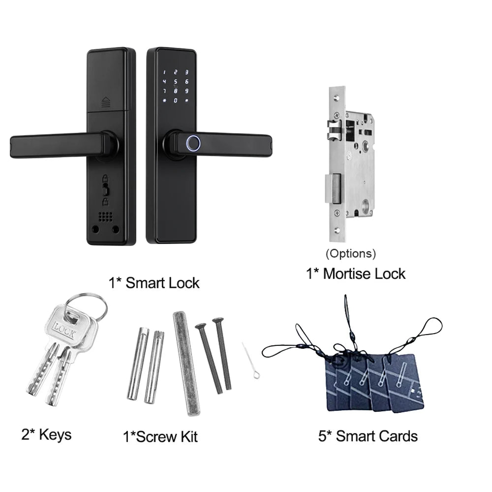 2024 NEW RAYKUBE K20 9-language Biometric Fingerprint Door Lock Electronic Door Lock with  Tuya APP/IC Card/Password/ Key Unlock
