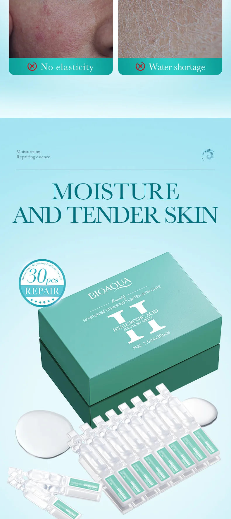 Hyaluronic Acid Hydrating & Repair Vial Serum – Single-Dose Lasting Deep Moisture Skin Barrier Restoring Soothing & Gentle Care