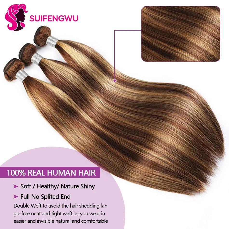22 24 26 Inch Highlights Human Hair Bunldes P4/27 Straight Human Hair Extension 12A straright Bunldes high quality Raw Haïr Bundles