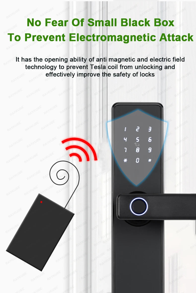 2024 NEW RAYKUBE K20 9-language Biometric Fingerprint Door Lock Electronic Door Lock with  Tuya APP/IC Card/Password/ Key Unlock