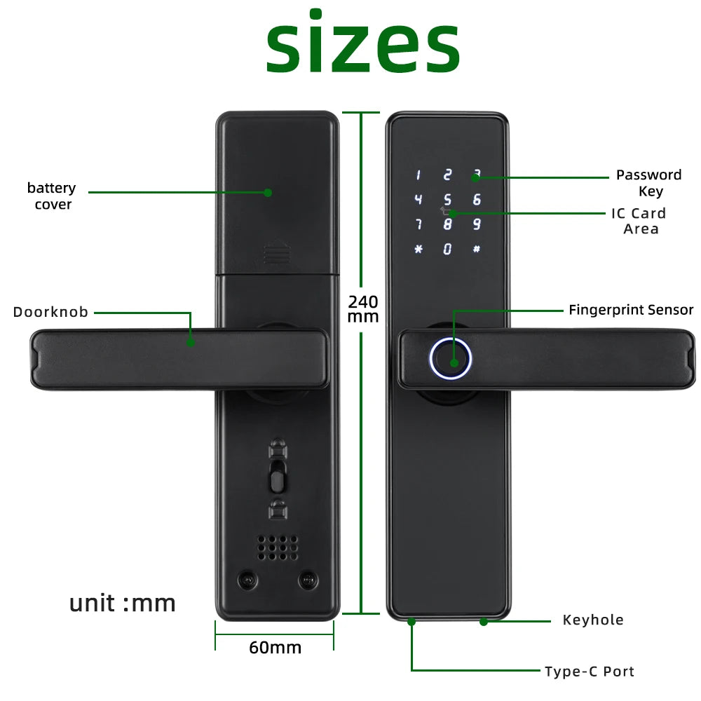 2024 NEW RAYKUBE K20 9-language Biometric Fingerprint Door Lock Electronic Door Lock with  Tuya APP/IC Card/Password/ Key Unlock