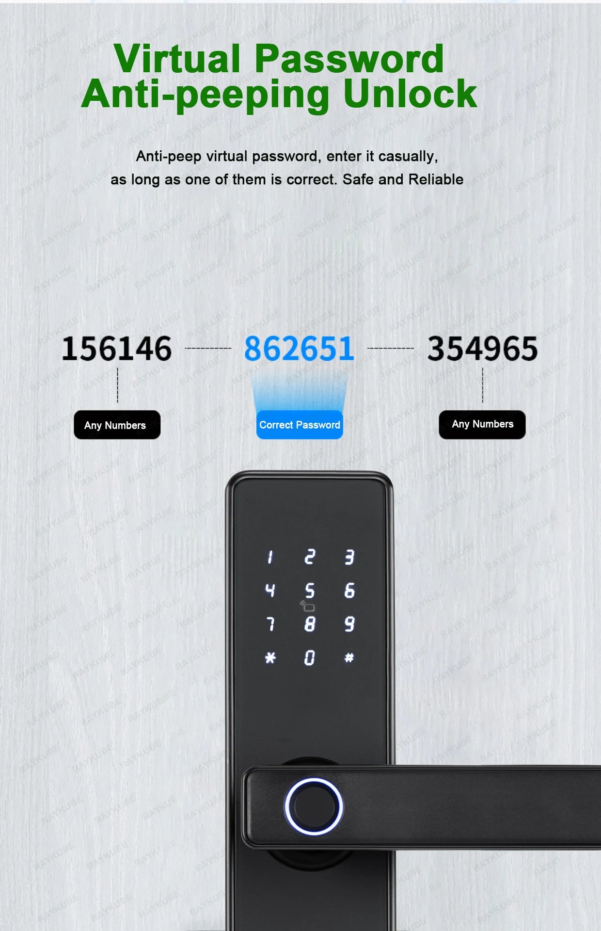 2024 NEW RAYKUBE K20 9-language Biometric Fingerprint Door Lock Electronic Door Lock with  Tuya APP/IC Card/Password/ Key Unlock