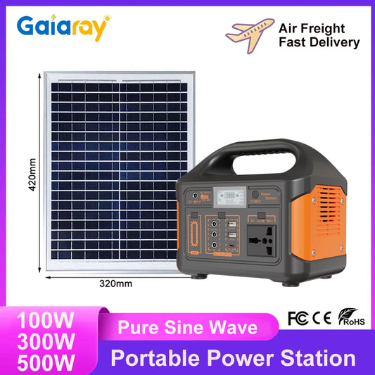 Gaiaray 100W 300W 500W Portable Power Station Pure Sine Wave Solar Generator 110V/220V UPS Camping Charging Station Power Bank