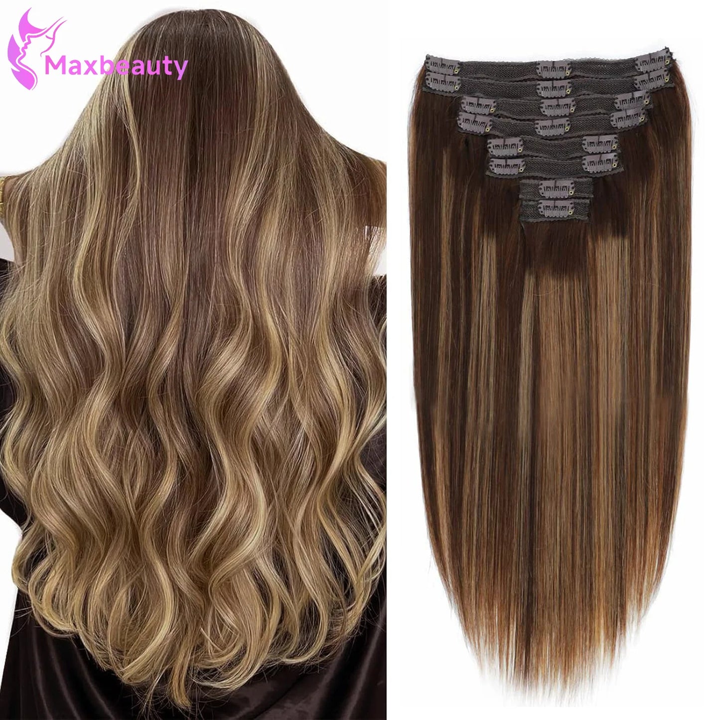 8Pcs Clip Ins 4/27 Highlight Color Straight Clip In Human Hair Extensions Brazilian Human Hair Clip In Hair Extensions 120G/Pack