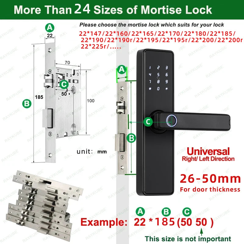 2024 NEW RAYKUBE K20 9-language Biometric Fingerprint Door Lock Electronic Door Lock with  Tuya APP/IC Card/Password/ Key Unlock
