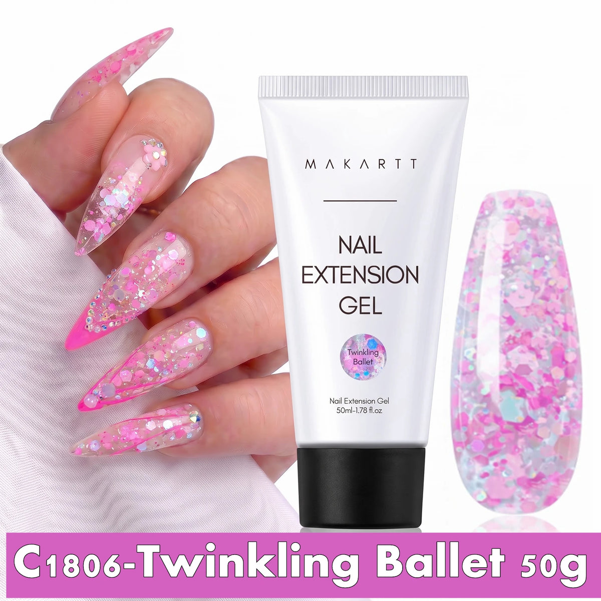Makartt HEMA-Free Poly Nail Extension Gel 50ml, Hybrid Acrygel Builder Multi-Color, Long-Lasting French Manicure DIY Nail Art