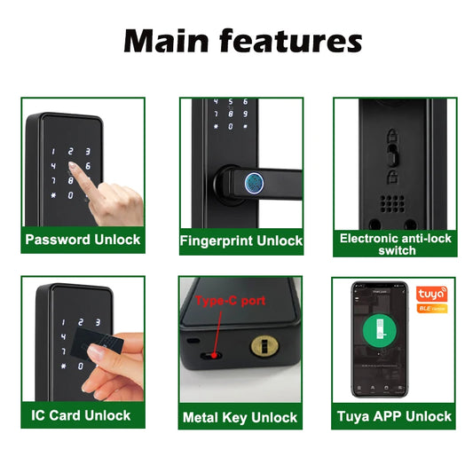 2024 NEW RAYKUBE K20 9-language Biometric Fingerprint Door Lock Electronic Door Lock with  Tuya APP/IC Card/Password/ Key Unlock