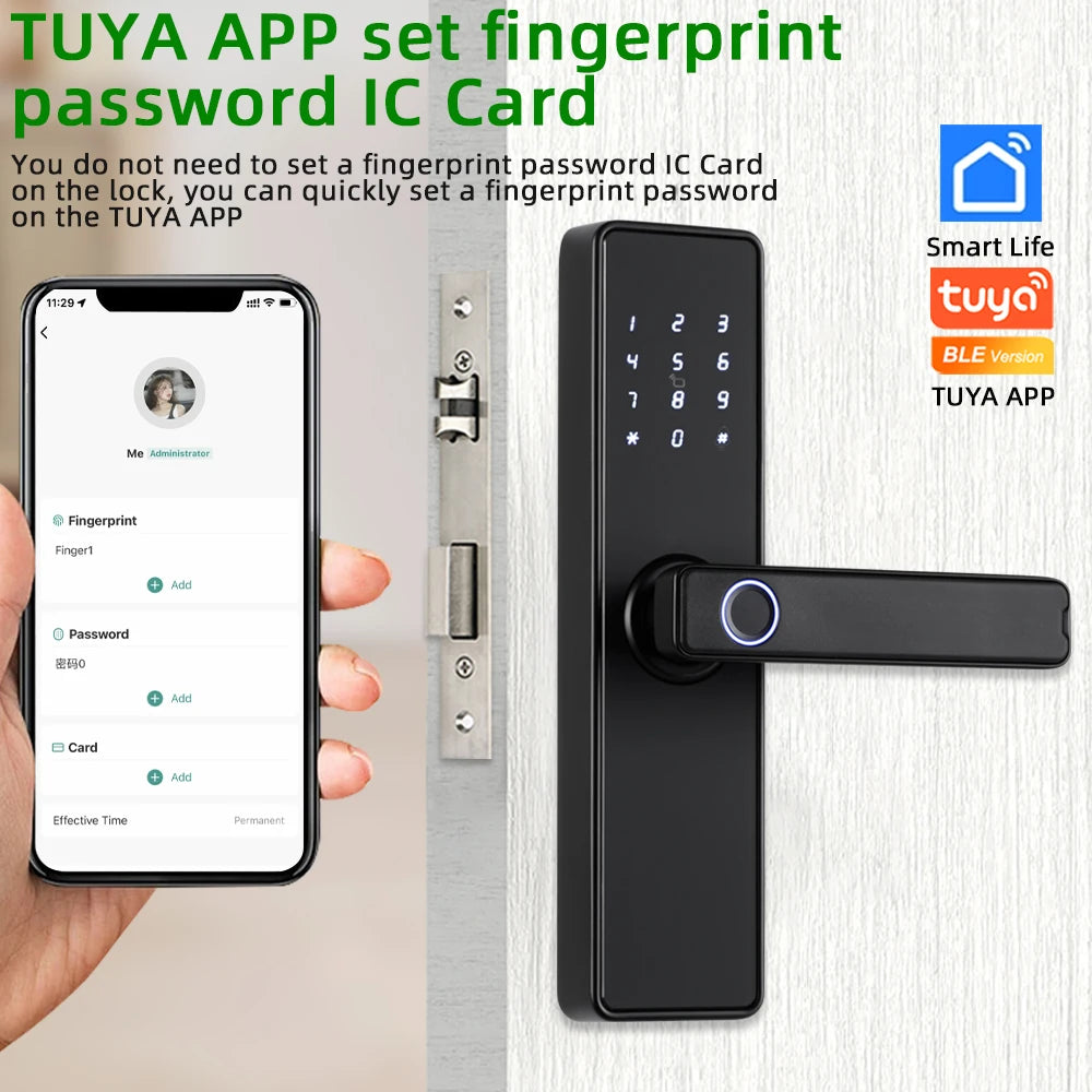 2024 NEW RAYKUBE K20 9-language Biometric Fingerprint Door Lock Electronic Door Lock with  Tuya APP/IC Card/Password/ Key Unlock