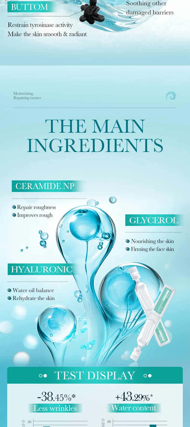 Hyaluronic Acid Hydrating & Repair Vial Serum – Single-Dose Lasting Deep Moisture Skin Barrier Restoring Soothing & Gentle Care