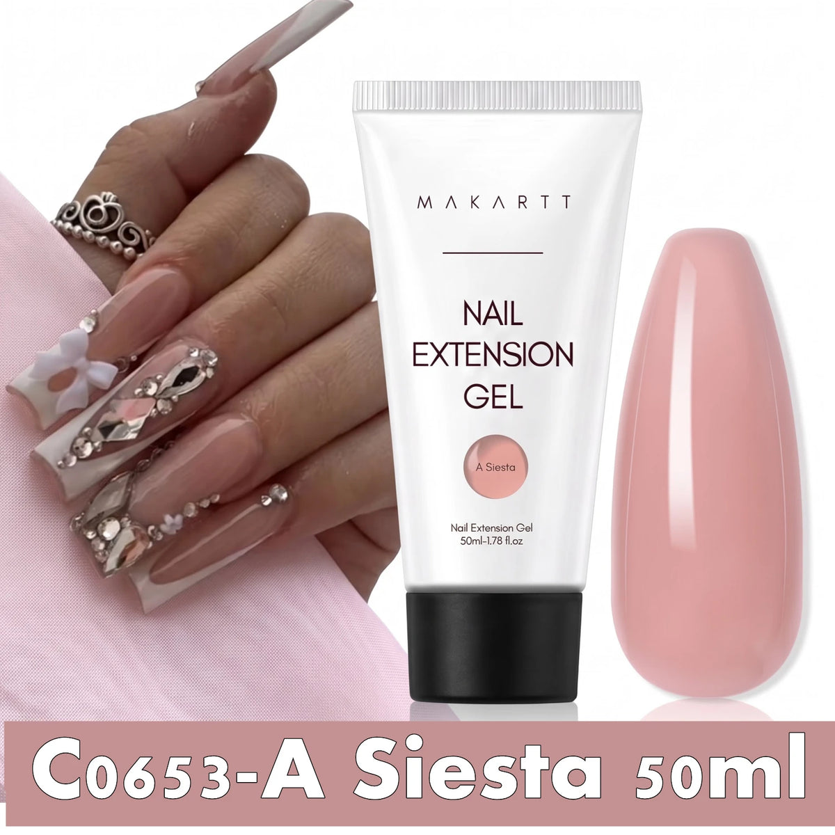 Makartt HEMA-Free Poly Nail Extension Gel 50ml, Hybrid Acrygel Builder Multi-Color, Long-Lasting French Manicure DIY Nail Art
