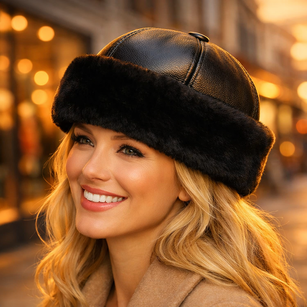 Cappello Bomber in Fiore di Pelle di Vitellino