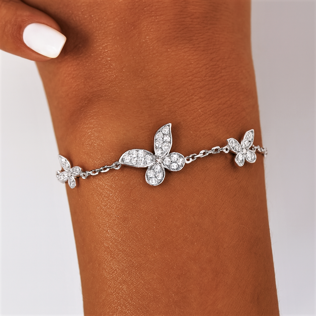 Bracciale con 3 Farfalle in Moissanite D Color