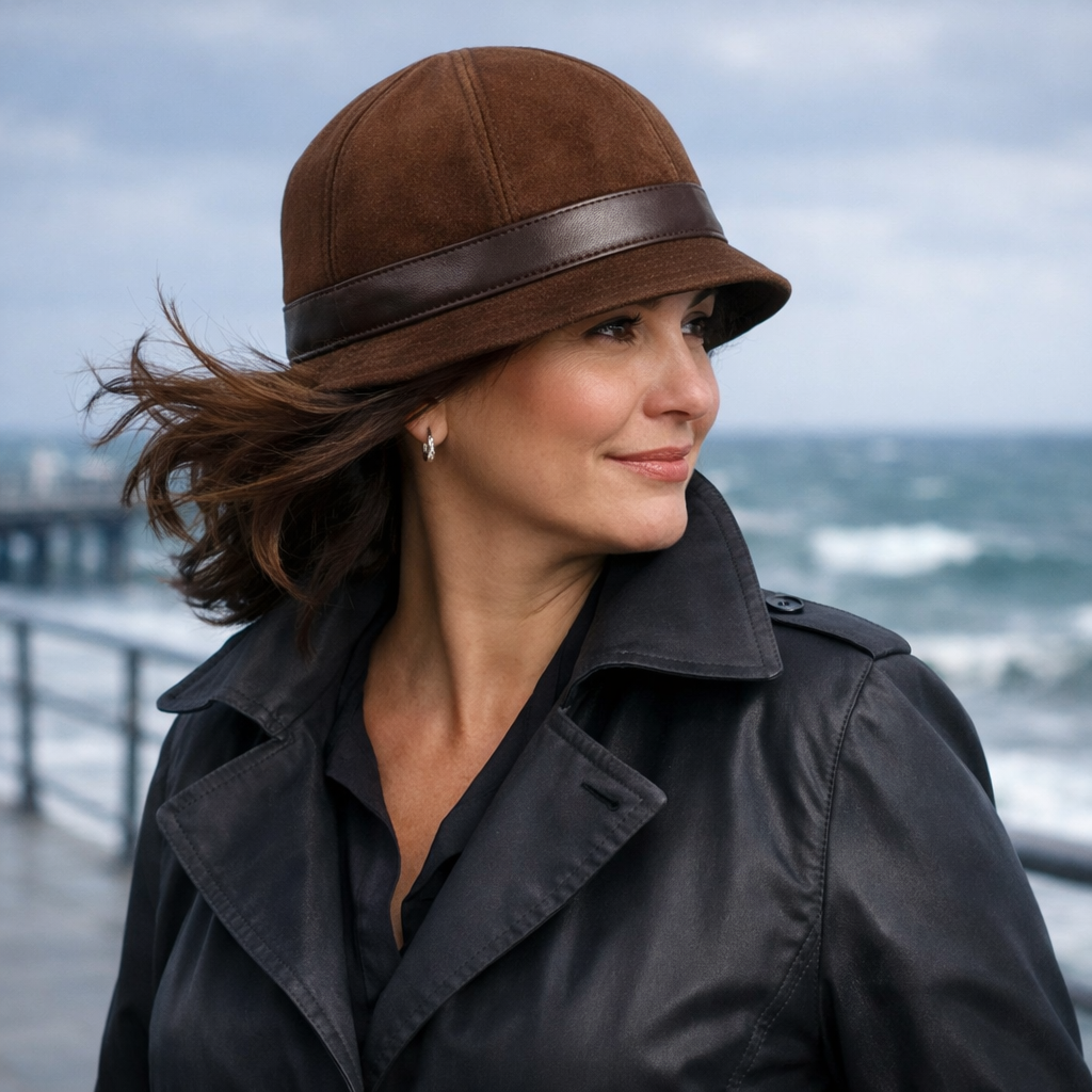 Cappello in Pelle Scamosciata d'Agnello