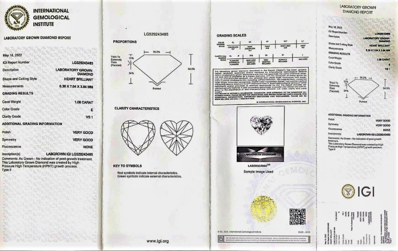 Diamanti Lab Grown Taglio Cuore da ct 1,00 a ct 5,00