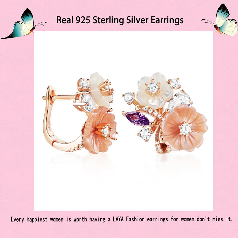Laya Clip Earrings For Women High Quality Zircon Natural Shell Flower 925 Sterling Silver Fashion Original Jewelry 2022 Trend