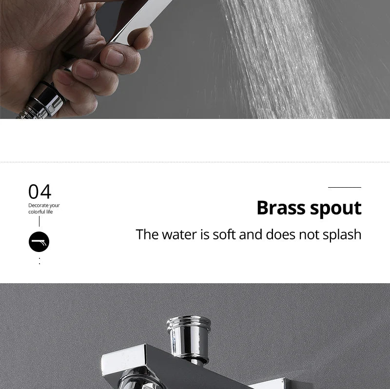 Stainles Steel 304 16inch 40cm Square Bluetooth Music LED Shower Head Panel Set Spray Rainfall Steam Thermostatic Mixer Faucet