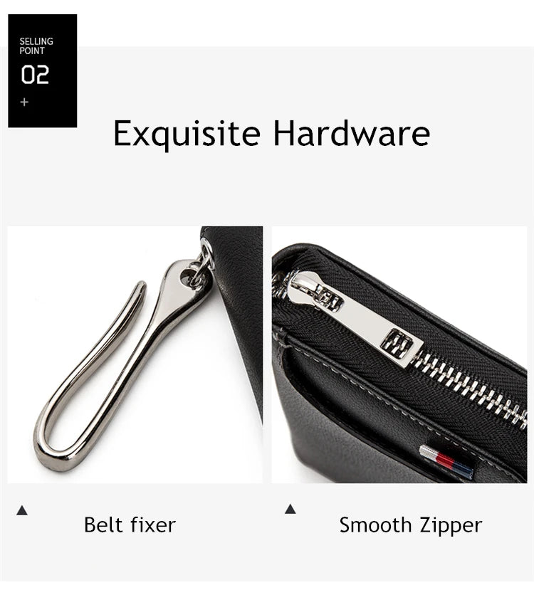 BISON DENIM Genuine Leather Key Wallet Male Card Keychain Cover Zipper Card Holder Wallet Key Organizer Large Capacity N9462
