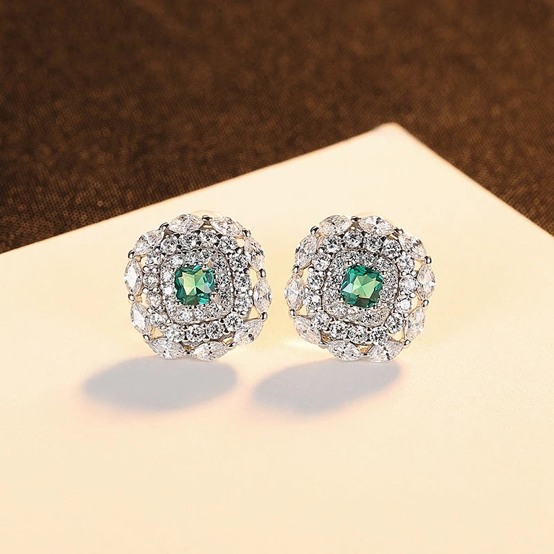 Wong Rain 925 Sterling Silver Emerald High Carbon Diamonds Gemstone Wedding Engagement Women Ear Studs Earrings Fine Jewelry
