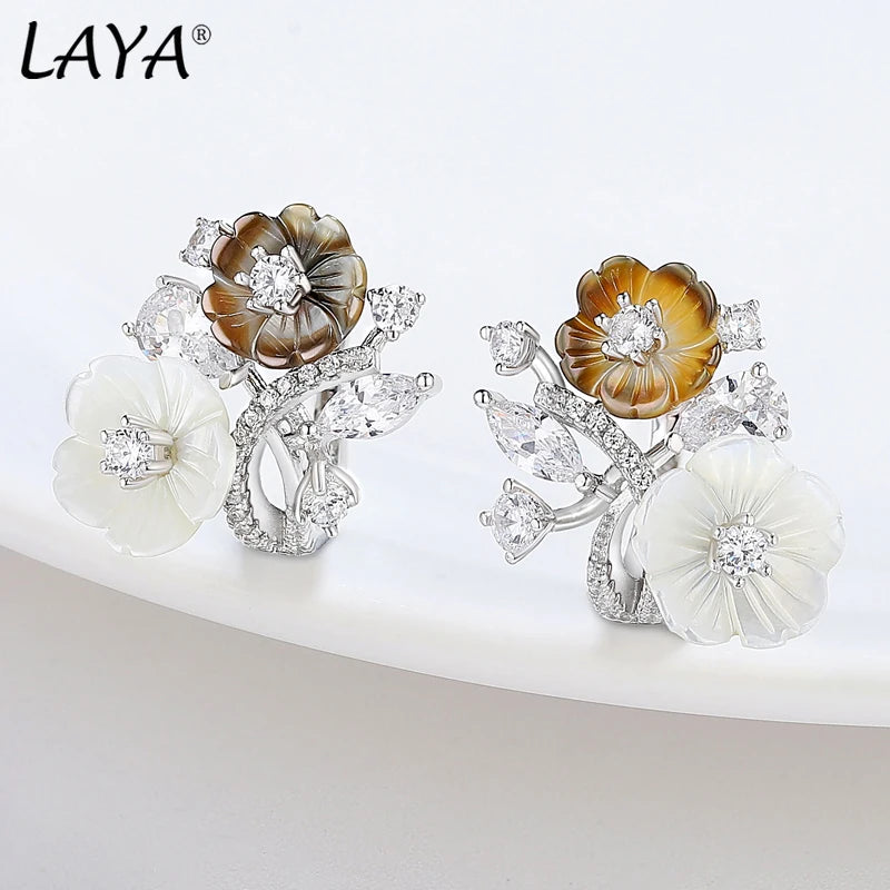 Laya Clip Earrings For Women High Quality Zircon Natural Shell Flower 925 Sterling Silver Fashion Original Jewelry 2022 Trend