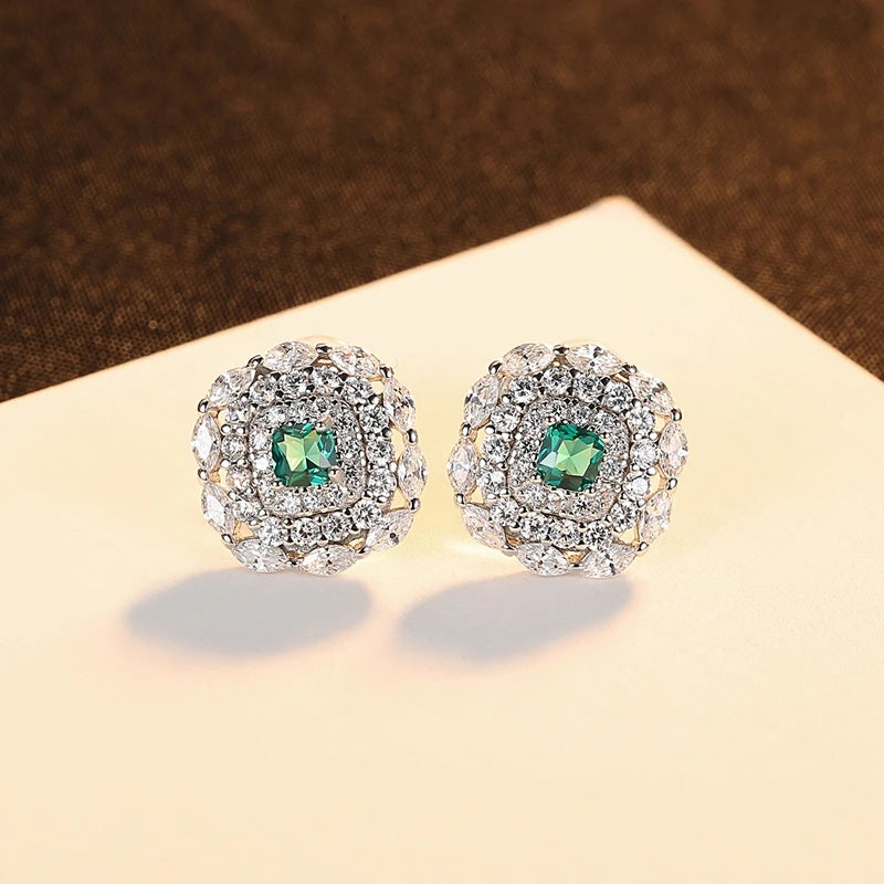 Wong Rain 925 Sterling Silver Emerald High Carbon Diamonds Gemstone Wedding Engagement Women Ear Studs Earrings Fine Jewelry