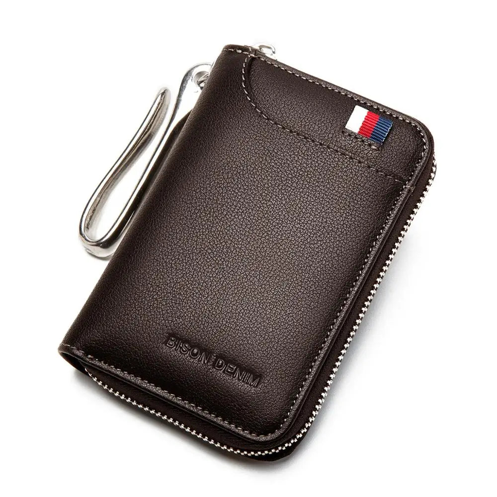 BISON DENIM Genuine Leather Key Wallet Male Card Keychain Cover Zipper Card Holder Wallet Key Organizer Large Capacity N9462