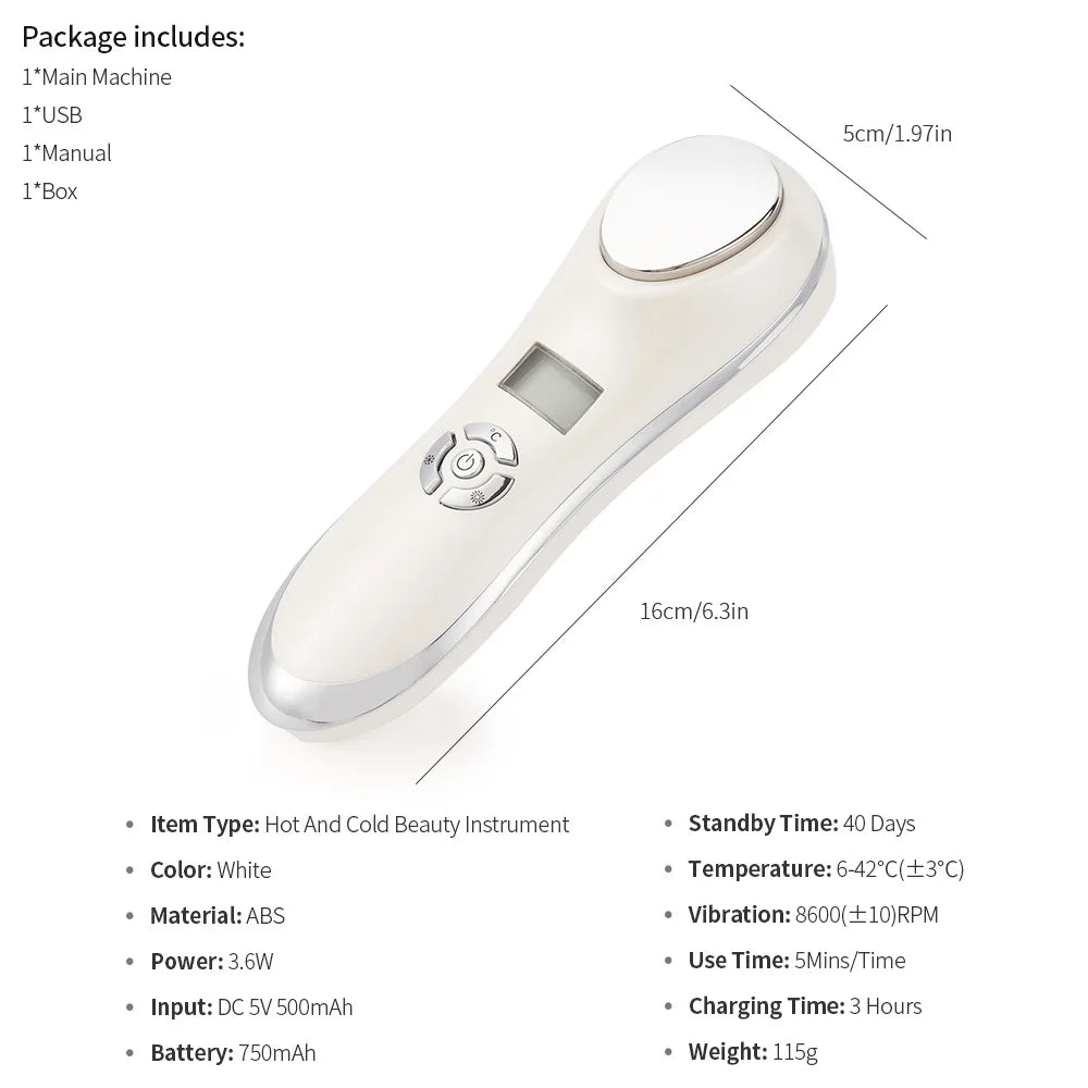 Portable Hot Cold Hammer Beauty Device Ultrasonic Cryotherapy Skin Lifting Tightening Vibration Massager Shrink Pores Anti Aging