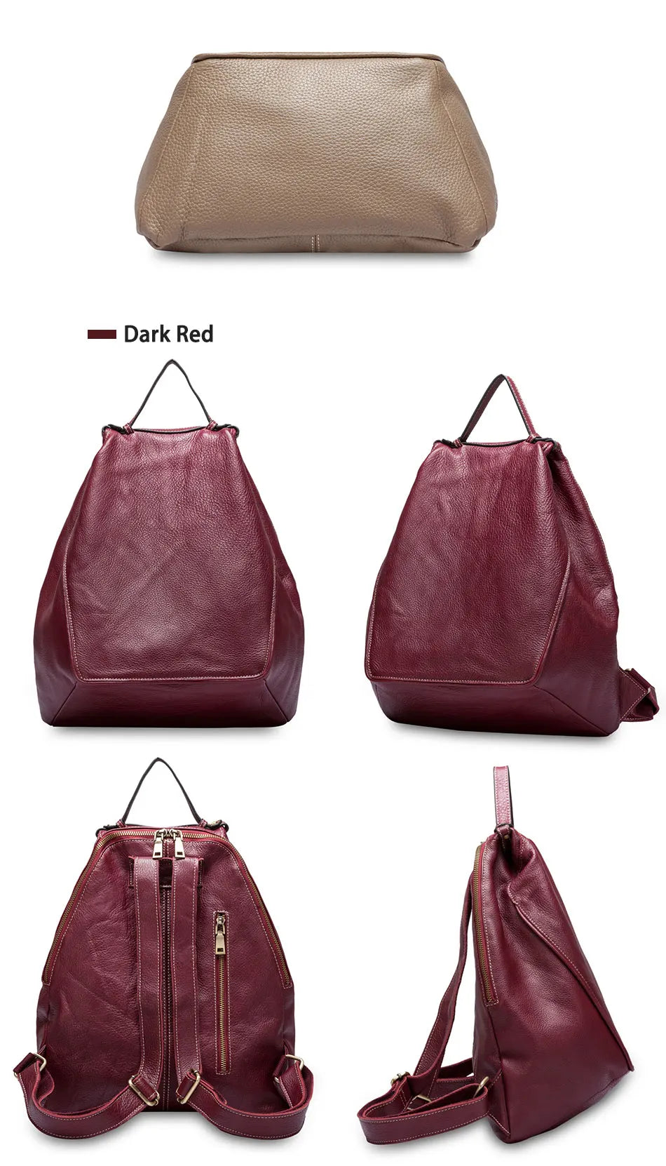 Zency Women Stylish Classic Backpack Khaki Genuine Leather Knapsack Satchel Purse Roomy with Pockets Fit A4 Ipad 9.7'' Rucksack