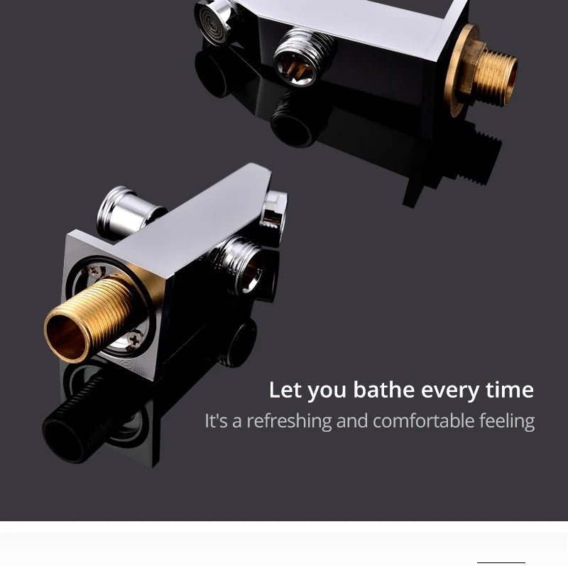 Stainles Steel 304 16inch 40cm Square Bluetooth Music LED Shower Head Panel Set Spray Rainfall Steam Thermostatic Mixer Faucet