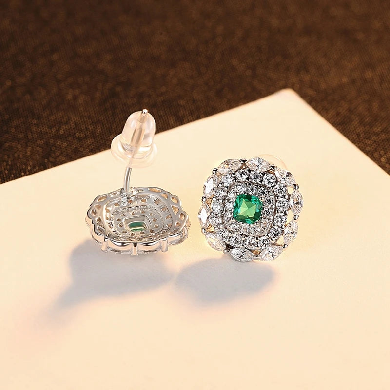Wong Rain 925 Sterling Silver Emerald High Carbon Diamonds Gemstone Wedding Engagement Women Ear Studs Earrings Fine Jewelry