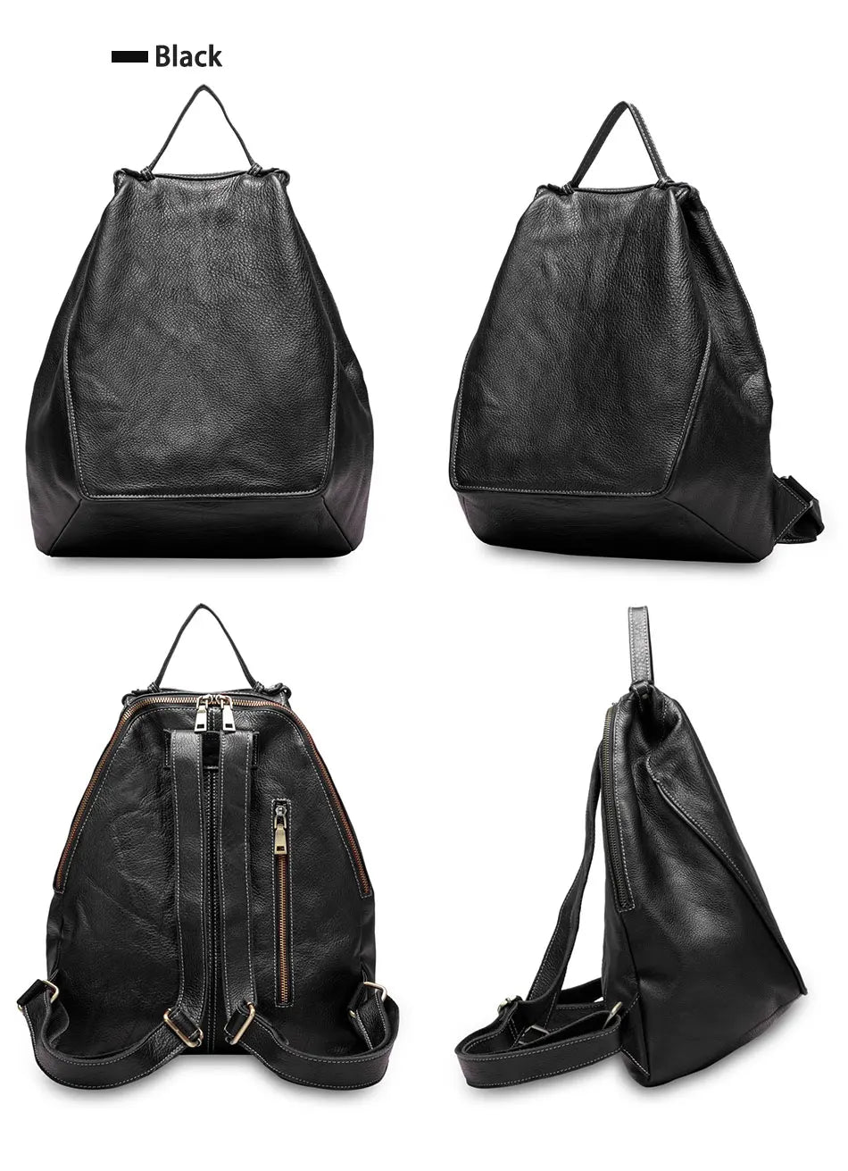 Zency Women Stylish Classic Backpack Khaki Genuine Leather Knapsack Satchel Purse Roomy with Pockets Fit A4 Ipad 9.7'' Rucksack