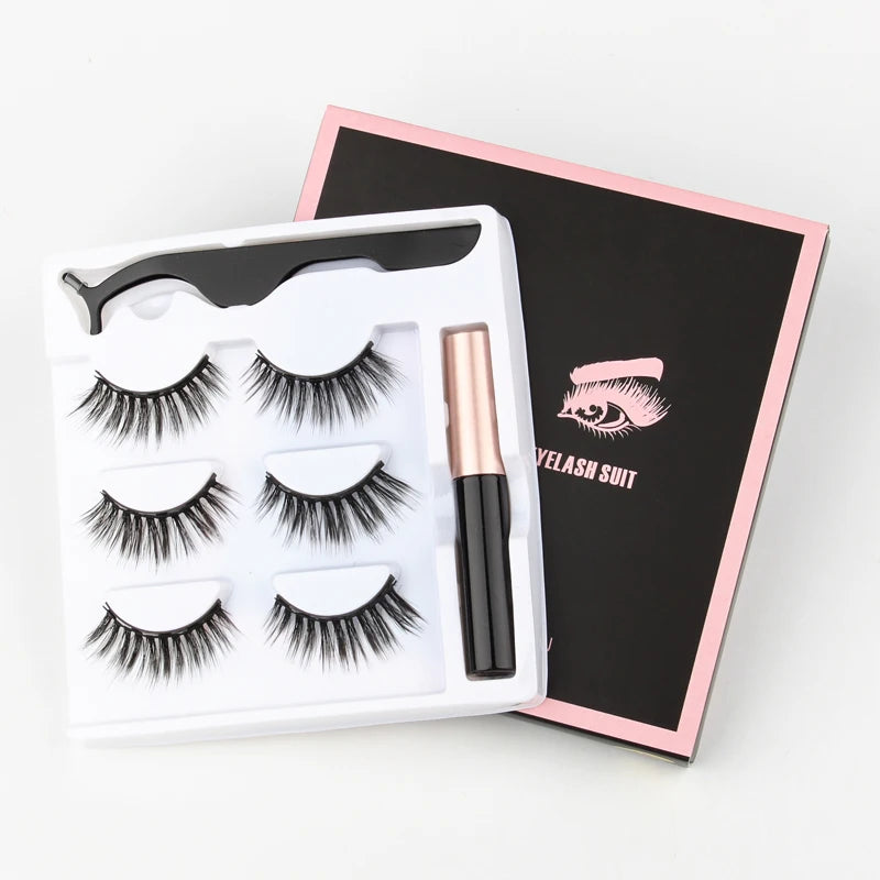 Set di 3 Paia di Extension Ciglia Magnetiche con Eyeliner e Pinzetta