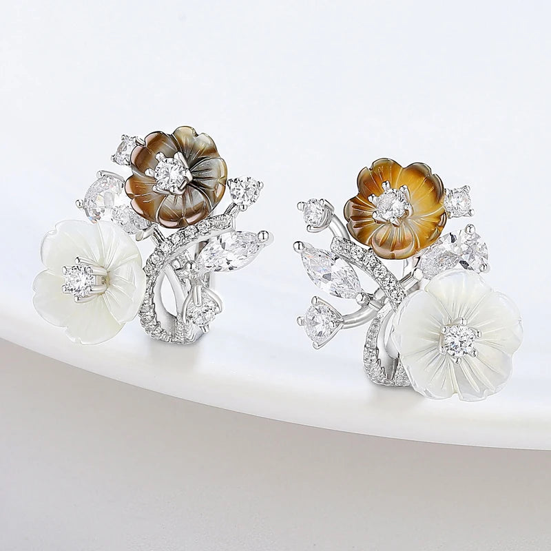 Laya Clip Earrings For Women High Quality Zircon Natural Shell Flower 925 Sterling Silver Fashion Original Jewelry 2022 Trend