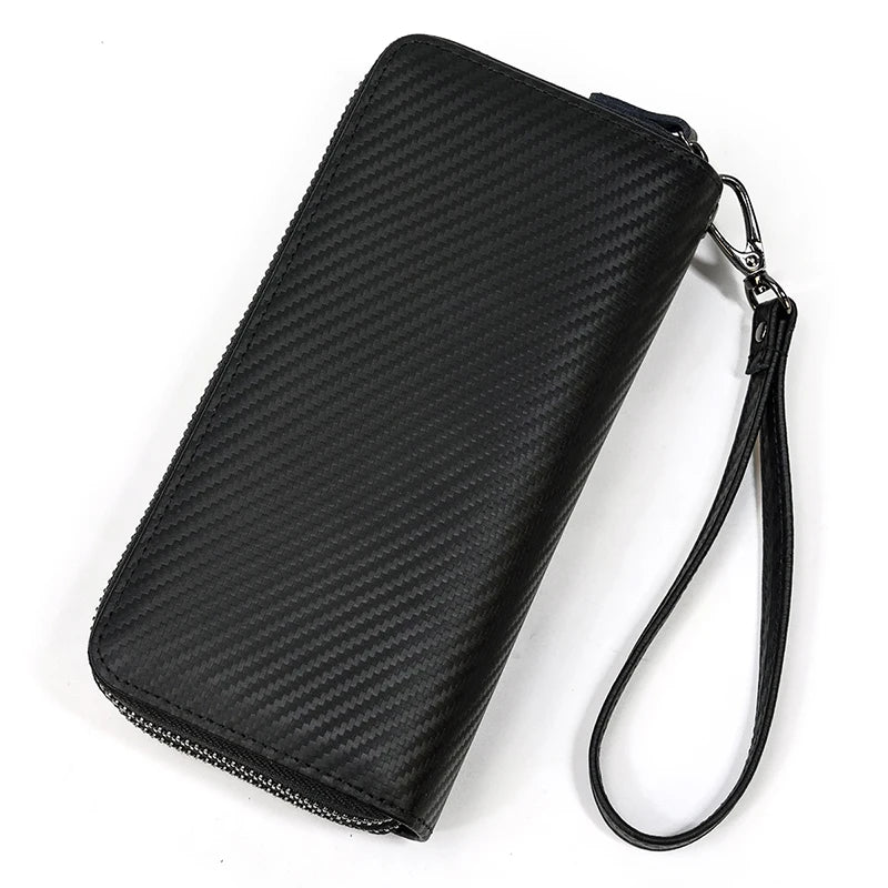 Men's crazy horse Leather long wallet Zip around genuine leather wallet Phone case purse with coin pocket 4 interlayer pocket