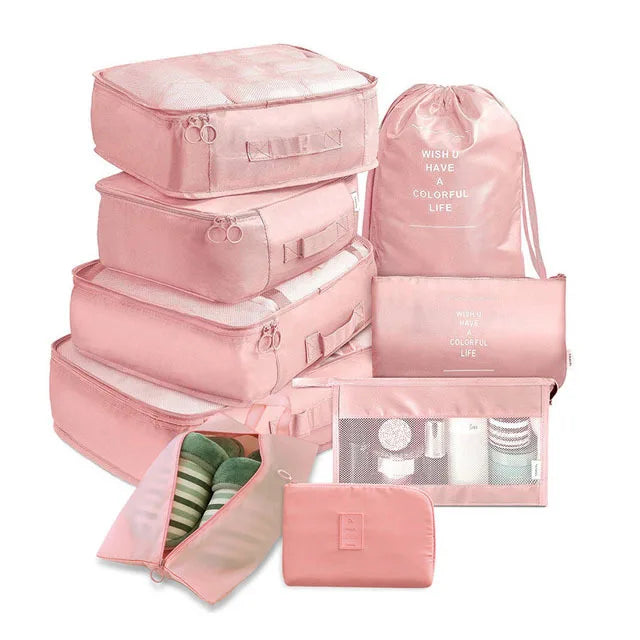 9 Pieces Set Travel Organizer Storage Bags Suitcase Packing Set Storage Cases Portable Luggage Organizer Clothes Shoe Tidy Pouch
