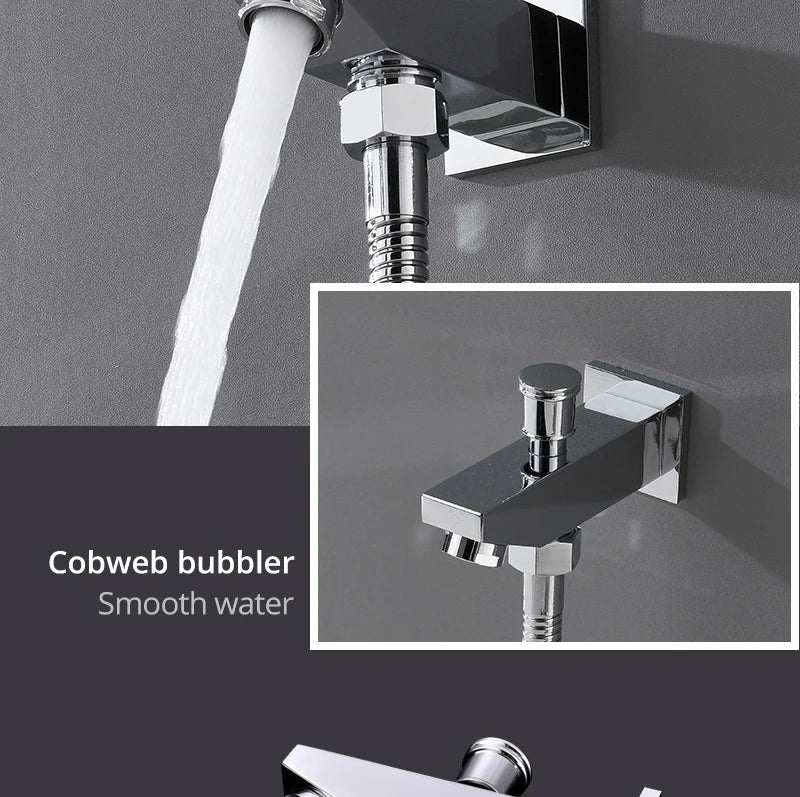 Stainles Steel 304 16inch 40cm Square Bluetooth Music LED Shower Head Panel Set Spray Rainfall Steam Thermostatic Mixer Faucet