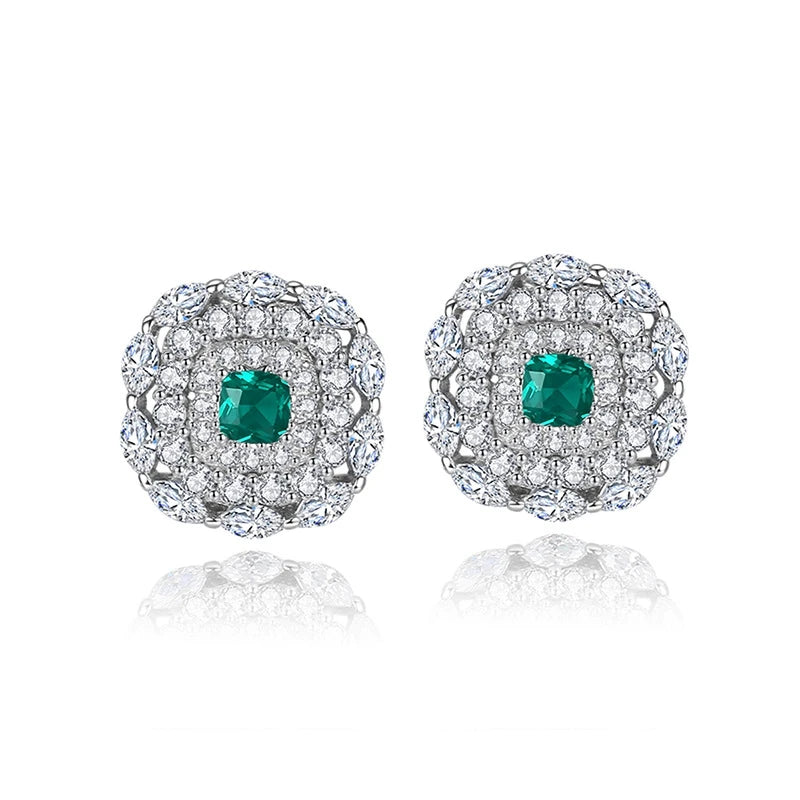 Wong Rain 925 Sterling Silver Emerald High Carbon Diamonds Gemstone Wedding Engagement Women Ear Studs Earrings Fine Jewelry