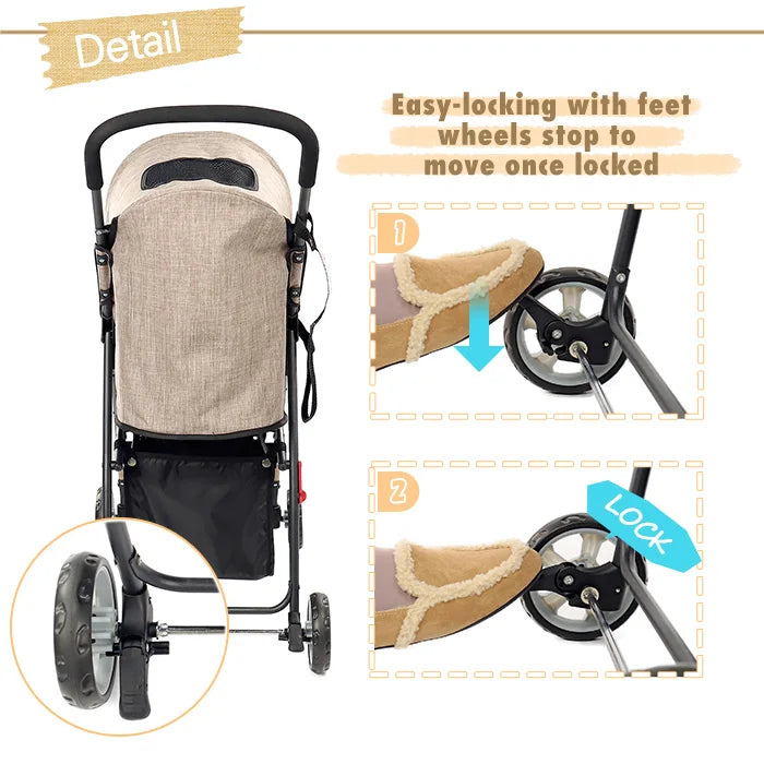 Foldable Pet Stroller 4-Wheel Dog Travel Stroller Pushchair Jogger with Storage Basket for Puppy Cat Pet Suplies Outdoor