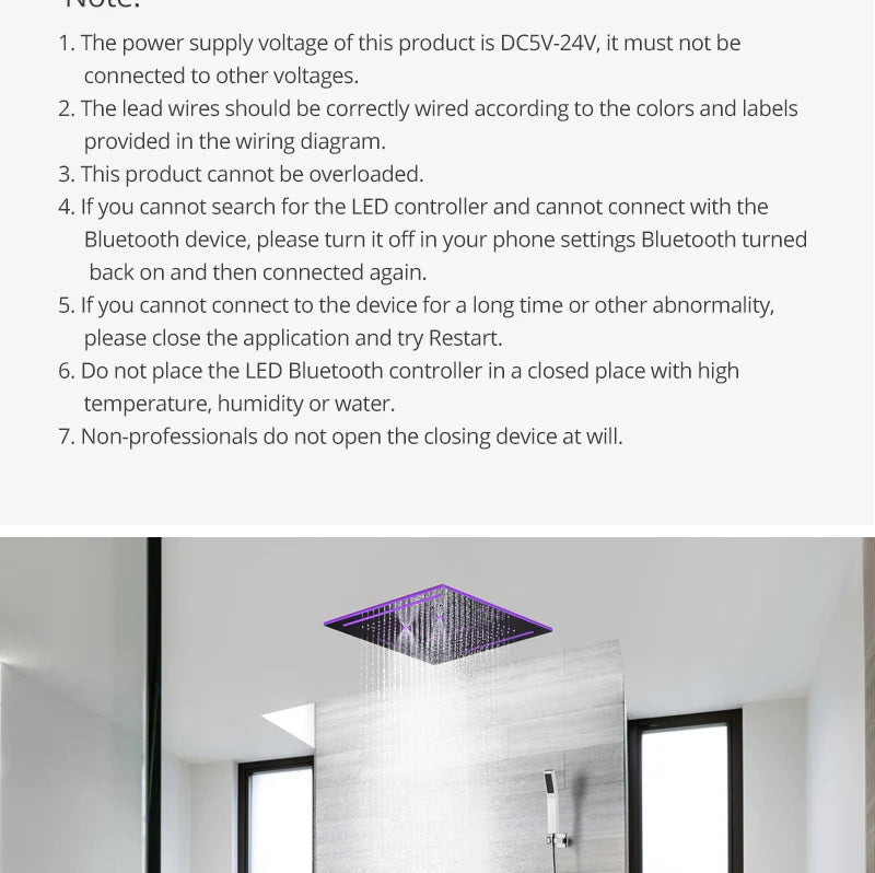 Stainles Steel 304 16inch 40cm Square Bluetooth Music LED Shower Head Panel Set Spray Rainfall Steam Thermostatic Mixer Faucet