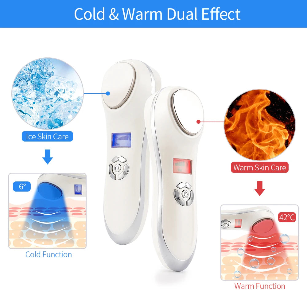 Portable Hot Cold Hammer Beauty Device Ultrasonic Cryotherapy Skin Lifting Tightening Vibration Massager Shrink Pores Anti Aging