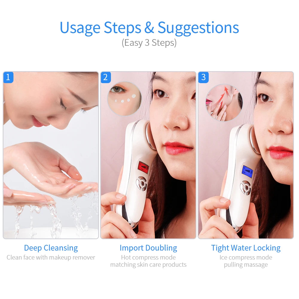 Portable Hot Cold Hammer Beauty Device Ultrasonic Cryotherapy Skin Lifting Tightening Vibration Massager Shrink Pores Anti Aging
