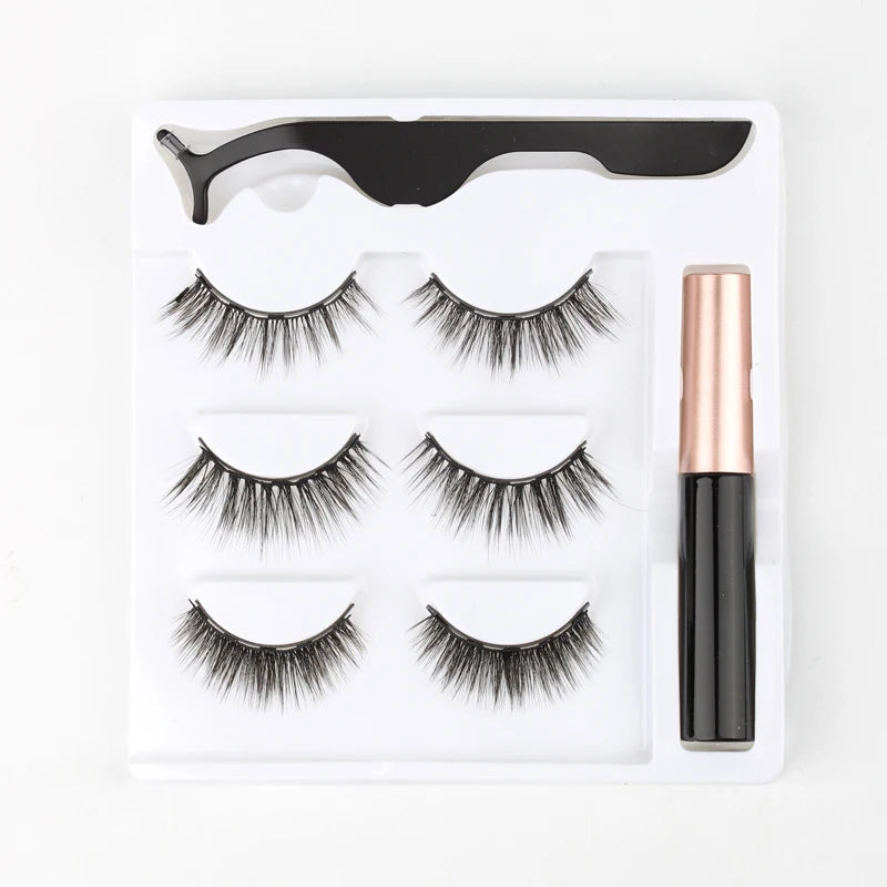 Set di 3 Paia di Extension Ciglia Magnetiche con Eyeliner e Pinzetta