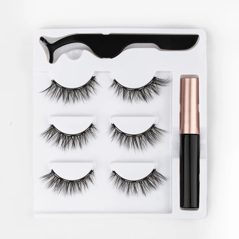 Set di 3 Paia di Extension Ciglia Magnetiche con Eyeliner e Pinzetta