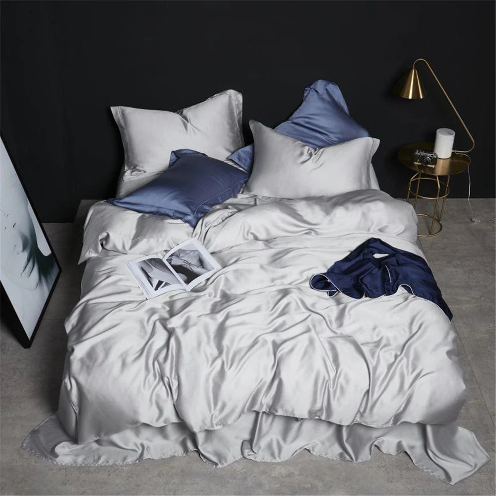 Lanlika White 100% Silk Bedding Set Double Queen King Duvet Cover Fitted Sheet Or Flat Sheet Bed Linen Pillowcase 4PCS