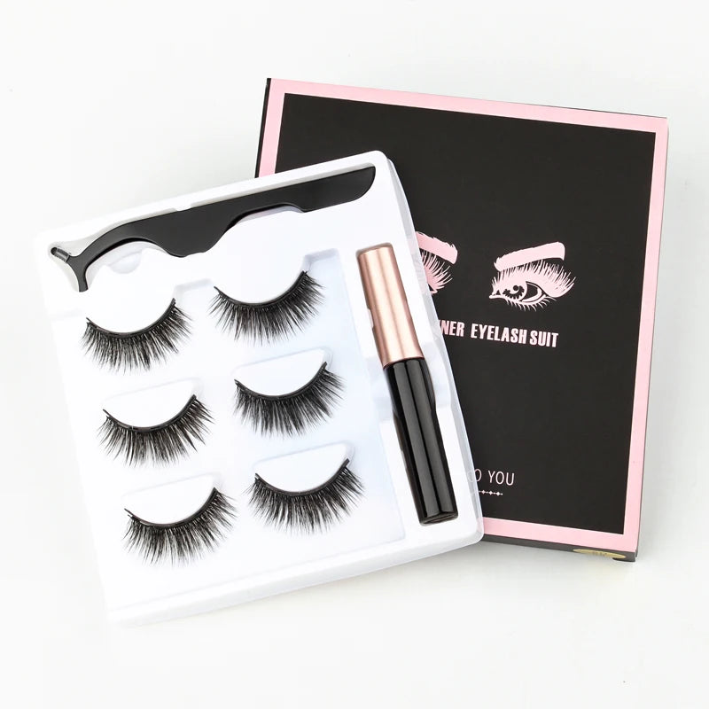 Set di 3 Paia di Extension Ciglia Magnetiche con Eyeliner e Pinzetta