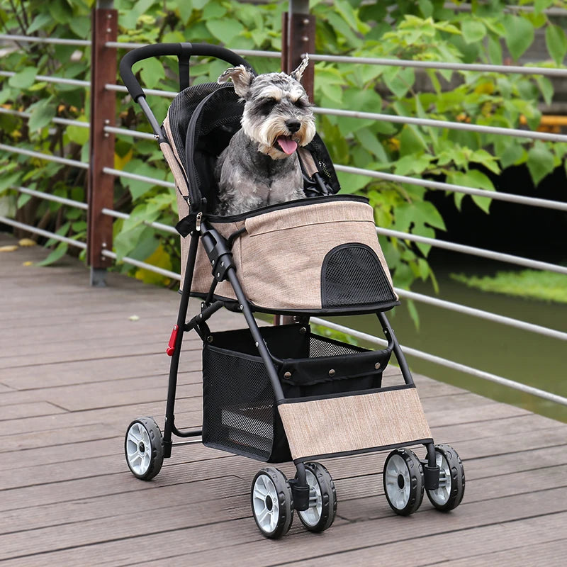 Foldable Pet Stroller 4-Wheel Dog Travel Stroller Pushchair Jogger with Storage Basket for Puppy Cat Pet Suplies Outdoor